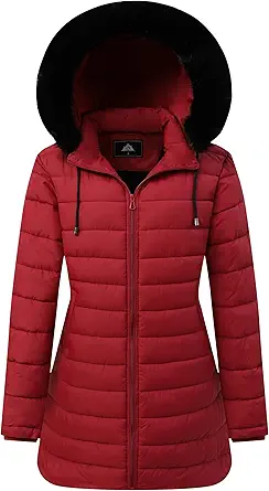 GOLDLADIES Women's Waterproof Long Down Jacket, Warm Winter Hooded Puffer Coat