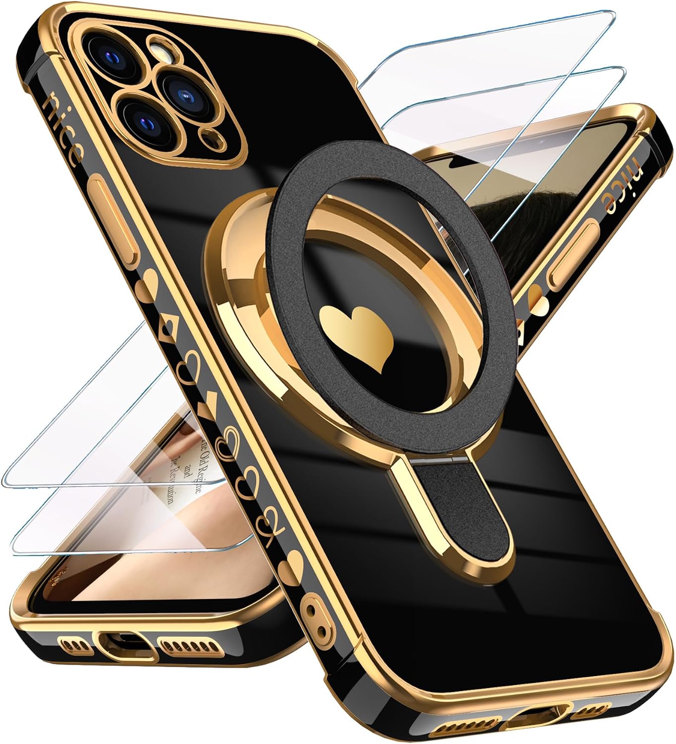 for iPhone 11 Pro Max Cute Women Phone Case with Stand,Black