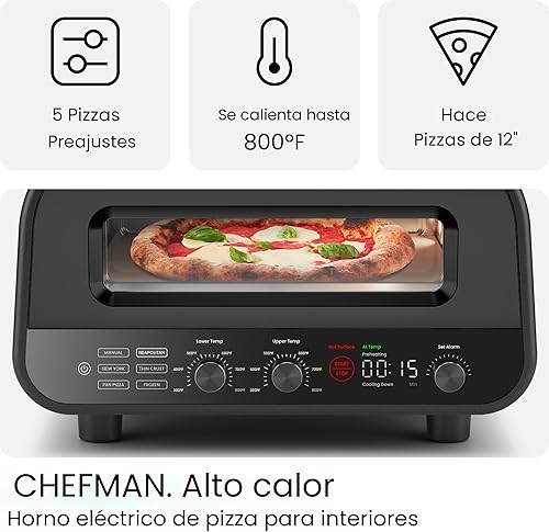 Miniatura 2 de CHEFMAN Horno de pizza para interiores Hace pizzas de 12 pulgadas en minutos, calienta hasta 800 F Máquina de pizza eléctrica para encimera con 5