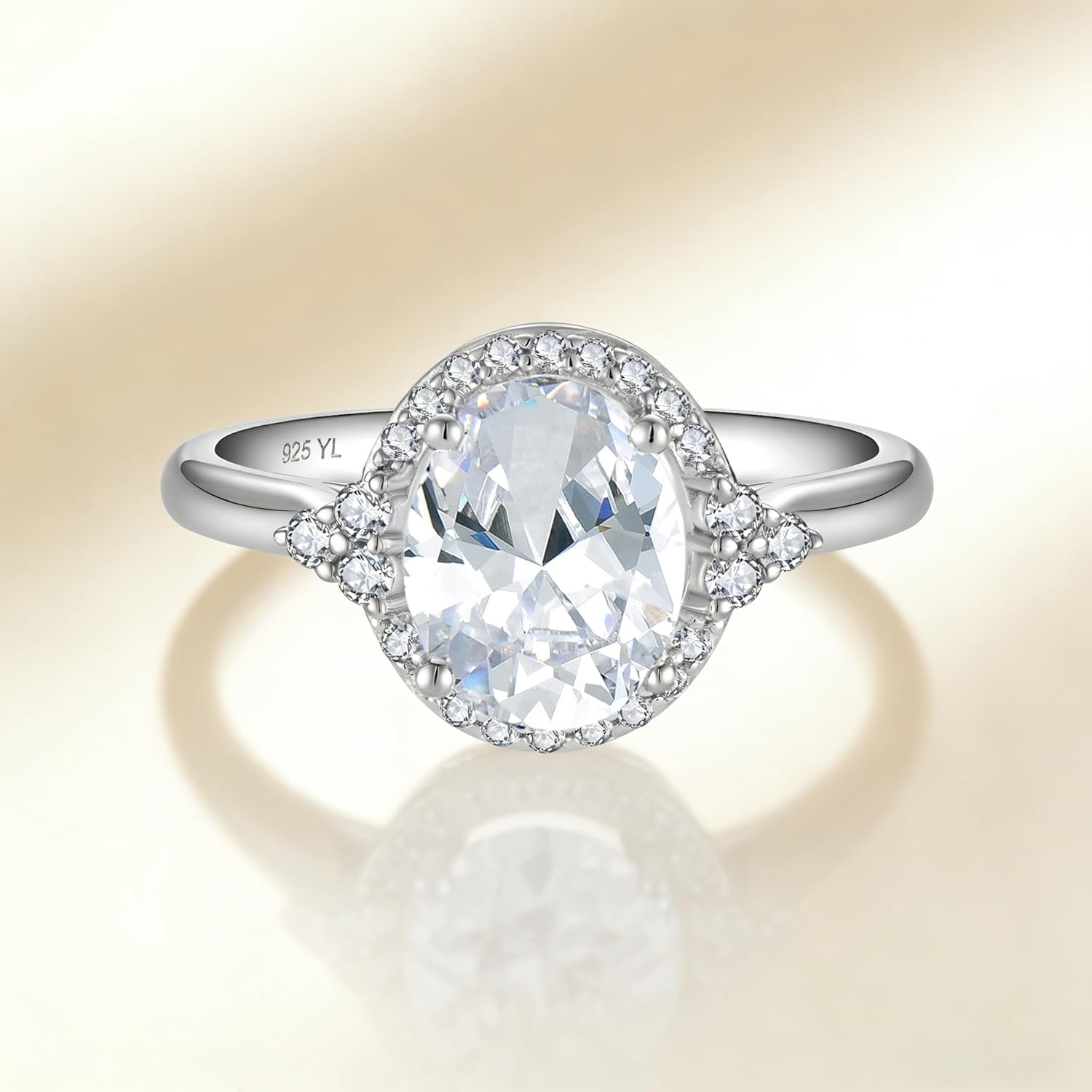 2CT Oval Cut Cubic Zirconia Ring for Women, 925 Sterling Silver Engagement Promise Ring, Bridal Wedding Band for Her