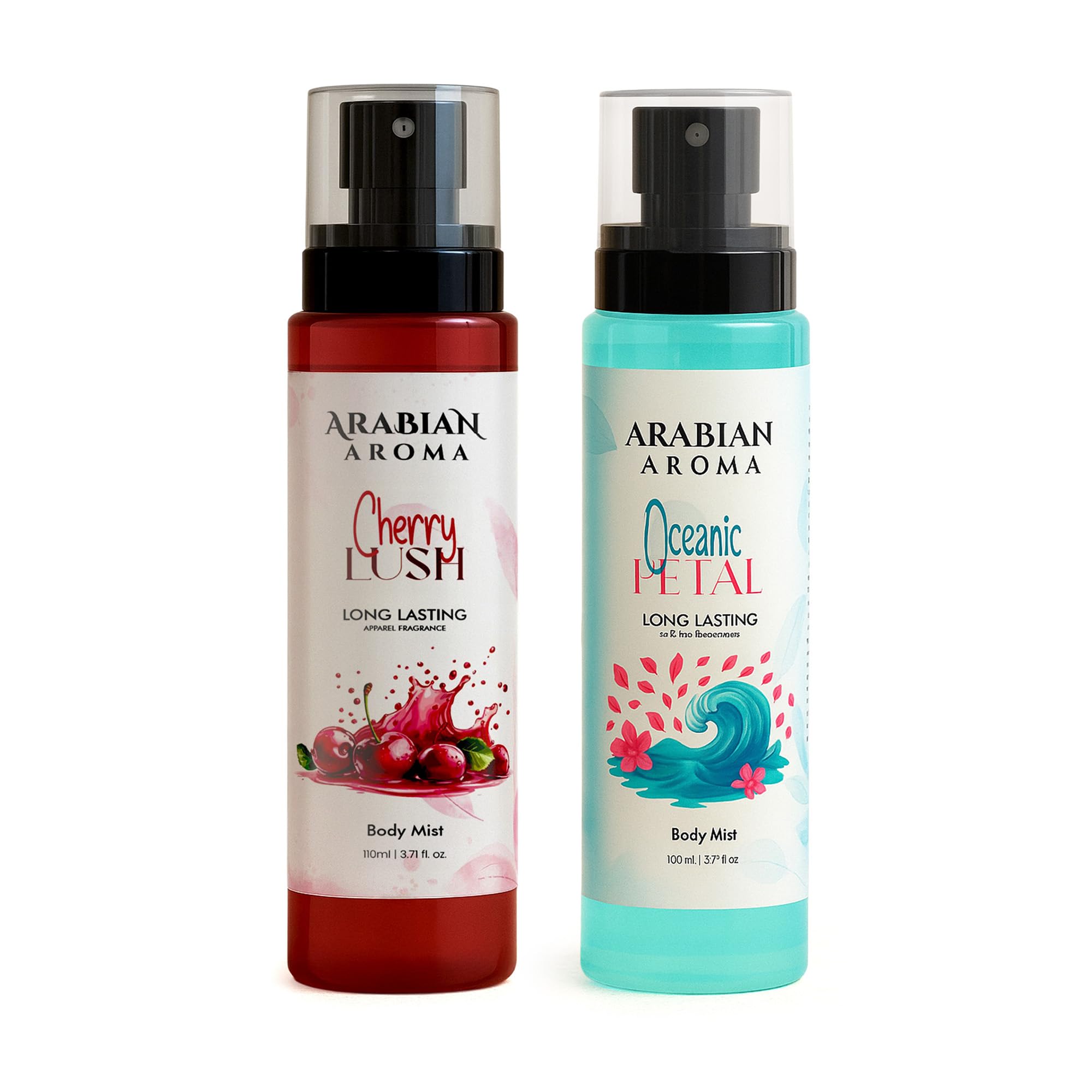 Arabian Aroma Oceanic Petal + Cherry Lush Body Mist Combo For Women | Fresh Aqua Floral & Sweet Cherry Fragrance | Long Lasting Daily Mist Spray | 110Ml Each-image-30