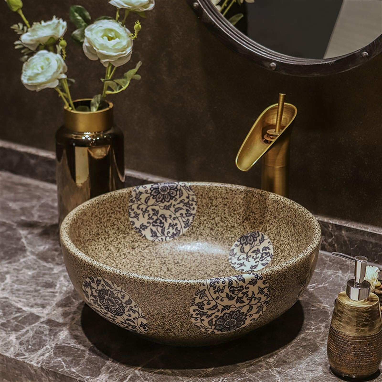 Umywalka łazienkowa ceramiczna umywalka nablatowa w stylu vintage, umywalka antyczna, umywalka łazienkowa, balkon, proste okrągłe umywalki umywalka stojąca