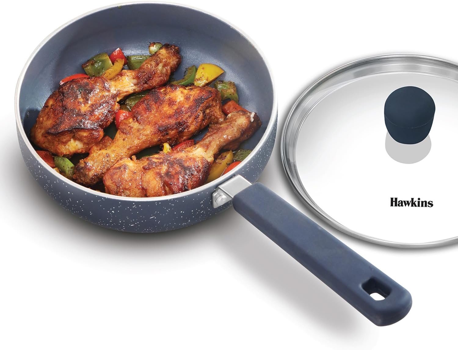 Hawkins Ceramic Nonstick Frying Pan, Small Cooking Pan, 17 cm Diameter, Induction Fry Pan with Glass Lid, Granite Omlette Egg Pan, Fish Pan (ICF17G)