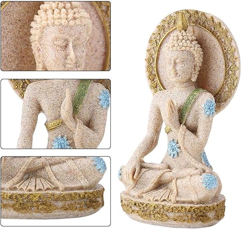 Miniatura 5 de Eujgoov - Estatua de bodhisattva de piedra arenisca Fengshui, estatua de Buda de piedra arenisca para el hogar, decoración de hotel, adorno de