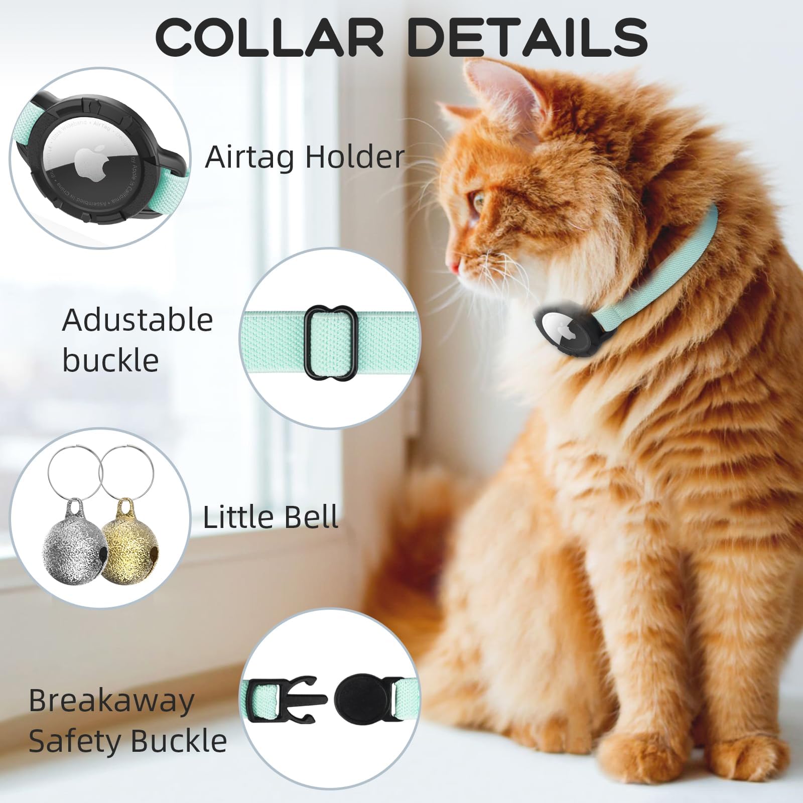 AirTag Cat Collar, Stretchy Kitten Collar with Apple Air Tag Holder and Bell - Image 3
