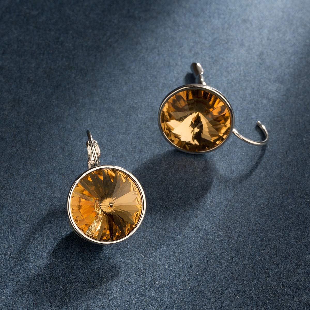 Austrian Crystals Round Drop Leverback Earrings for Women 14K Gold Plated Hypoallergenic Hoop Earrings - Image 3