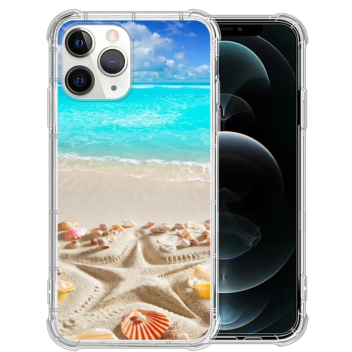 CARLOCA Compatible with iPhone 11 Pro Max Case for Girl,Clear with Tropical Beach Starfish Pattern Design Plastic Shockproof TPU Bumper Protective