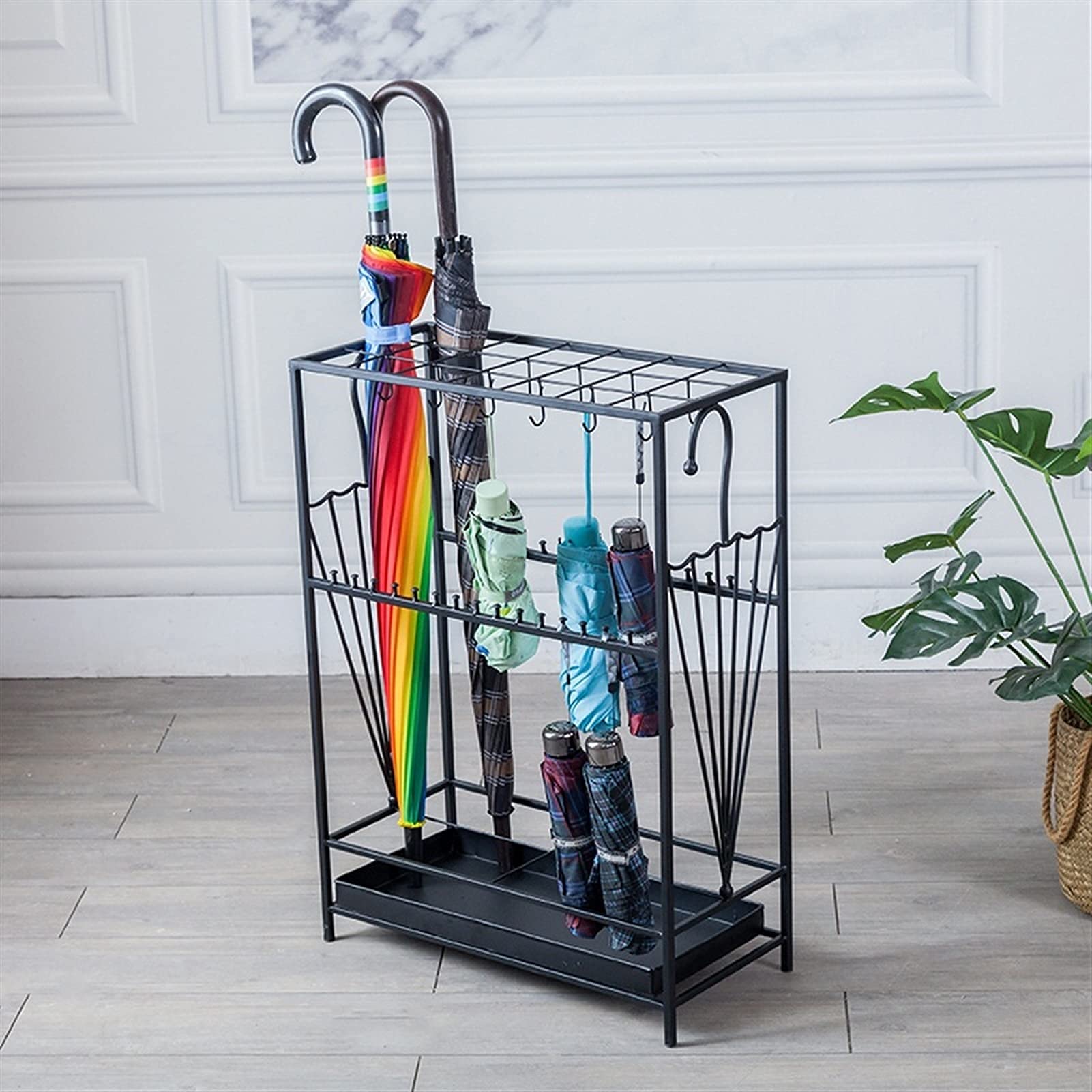 Porte-parapluie gain de place avec crochets pour sécher les modèles longs et pliants