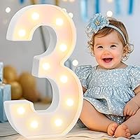 Vista 12 de Pooqla Letras y Números Decorativos con Luces LED, Letras y Números de Neón de Plástico Blanco para Decoración de Fiestas, Bodas, Funciona