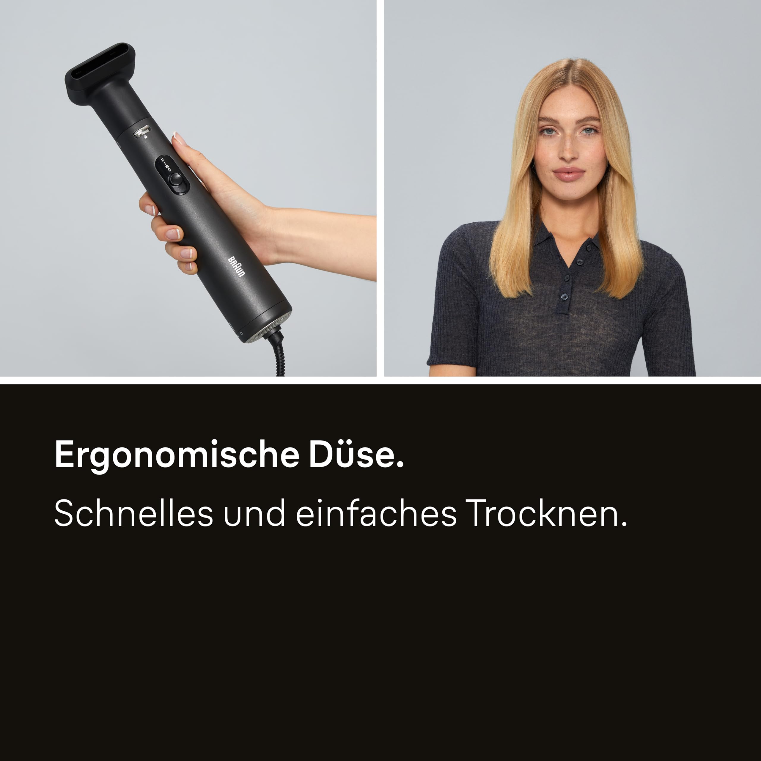Braun Warmluftbürste AS4.2, Leichter Heißluft-Styler mit Rundbürste und Trockenaufsatz, 1000W HTDC-Motor mit 3 Stylingstufen, IONTEC-Technologie, Schwarzes Satin-Finish mit Chrom-Akzenten, BRAS420E