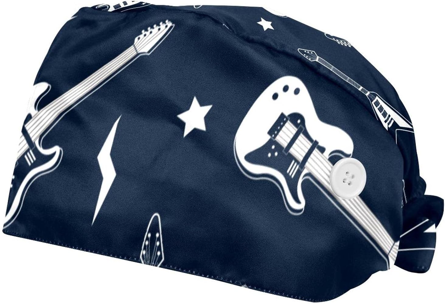 2 Pcs Adjustable Working Cap with Button, Musical Guitar Colorful Flowers Surgical Cap Sweatband