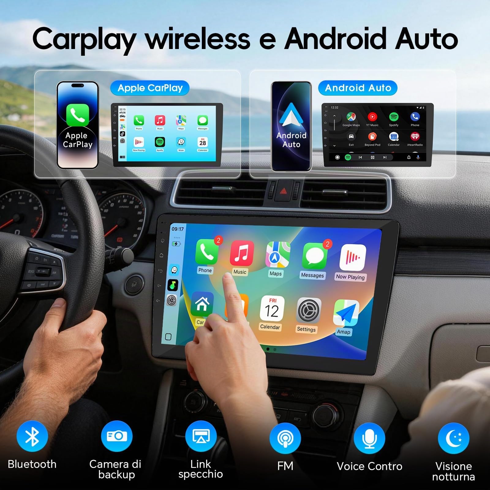 Haudio Autoradio 2 Din con Apple CarPlay e Android Auto, Schermo HD da 10,1 Pollici, Telecamera Posteriore HD, 2+64 GB, GPS, Bluetooth, Controllo Vocale, Mirror Link, FM/AM/AUX, per Tutti i Veicoli