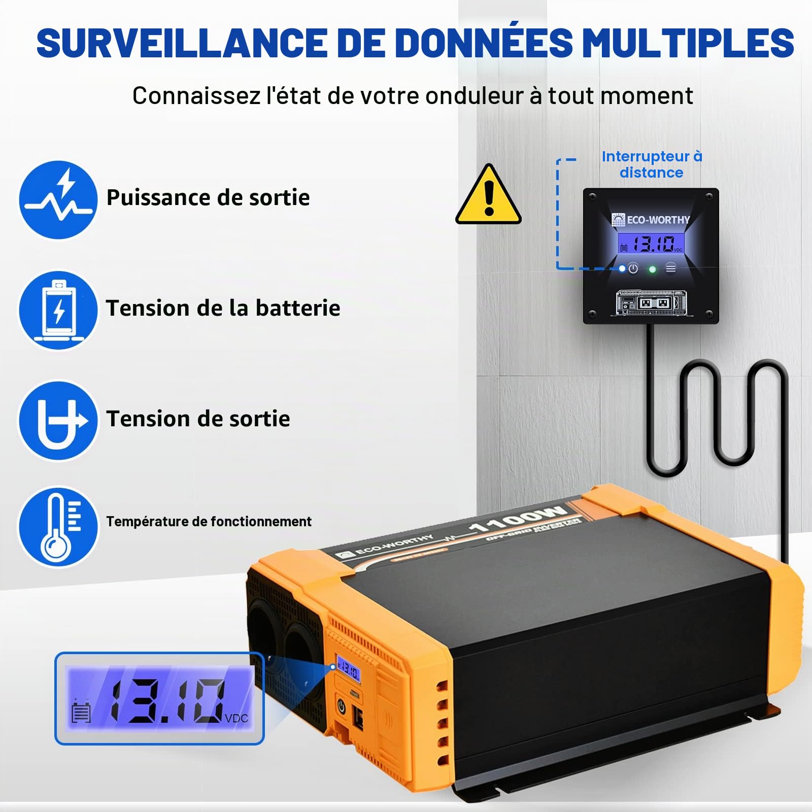 ECO-WORTHY Kit Panneau Solaire avec Batterie 480 Watt hors réseau : 4 panneaux solaires+100Ah batteries au lithium+60A contrôleur de charge+1100W onduleur+accessoires de montage pour la maison, RV