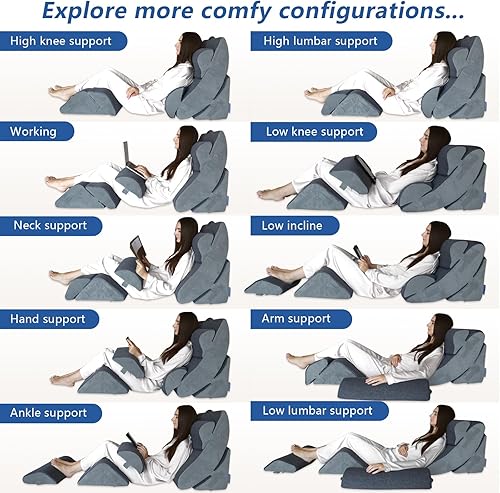Miniatura 3 de KingPavonini 6 almohadas ortopédicas de cuña para dormir, espuma viscoelástica poscirugía para espalda, cuello, soporte de piernas, reflujo ácido,