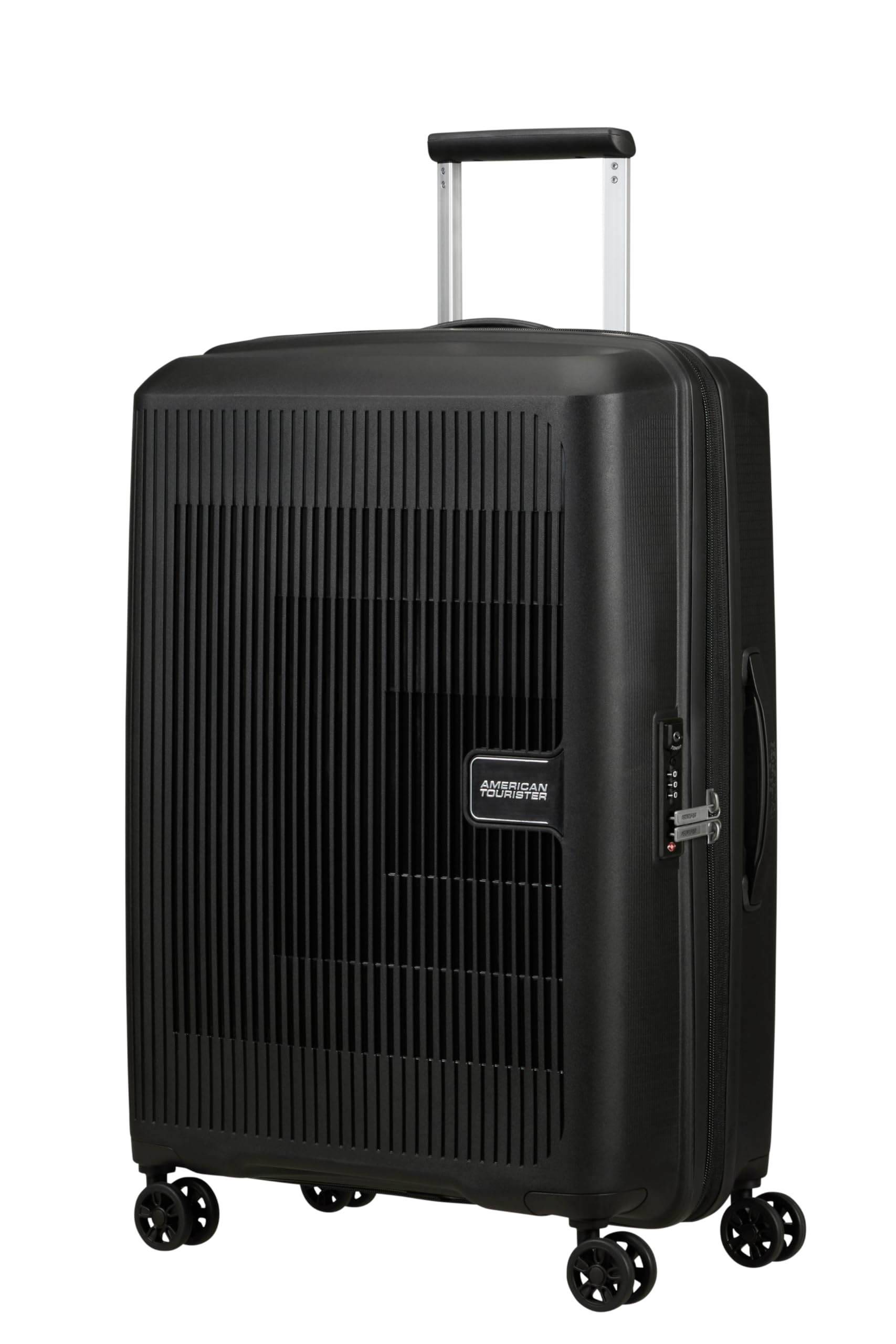 American Tourister Aerostep - Spinner M, Erweiterbarer Koffer, 67 cm, 66.5/72.5 L, Schwarz (Black)