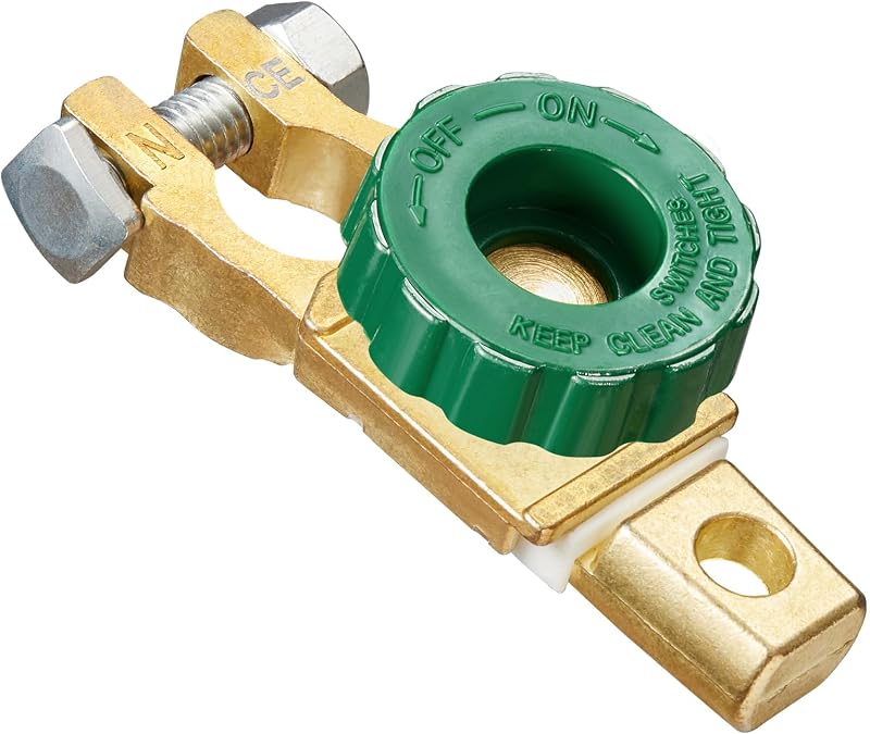 Spurtar Battery Disconnect Switch 6V 12V 24V Top Post, Green Knob | Quick Disconnect, Battery Cut Off Switch, 125A, For Negative Terminal 15-17 mm Cone, For Car Truck RV Boat Vehicles