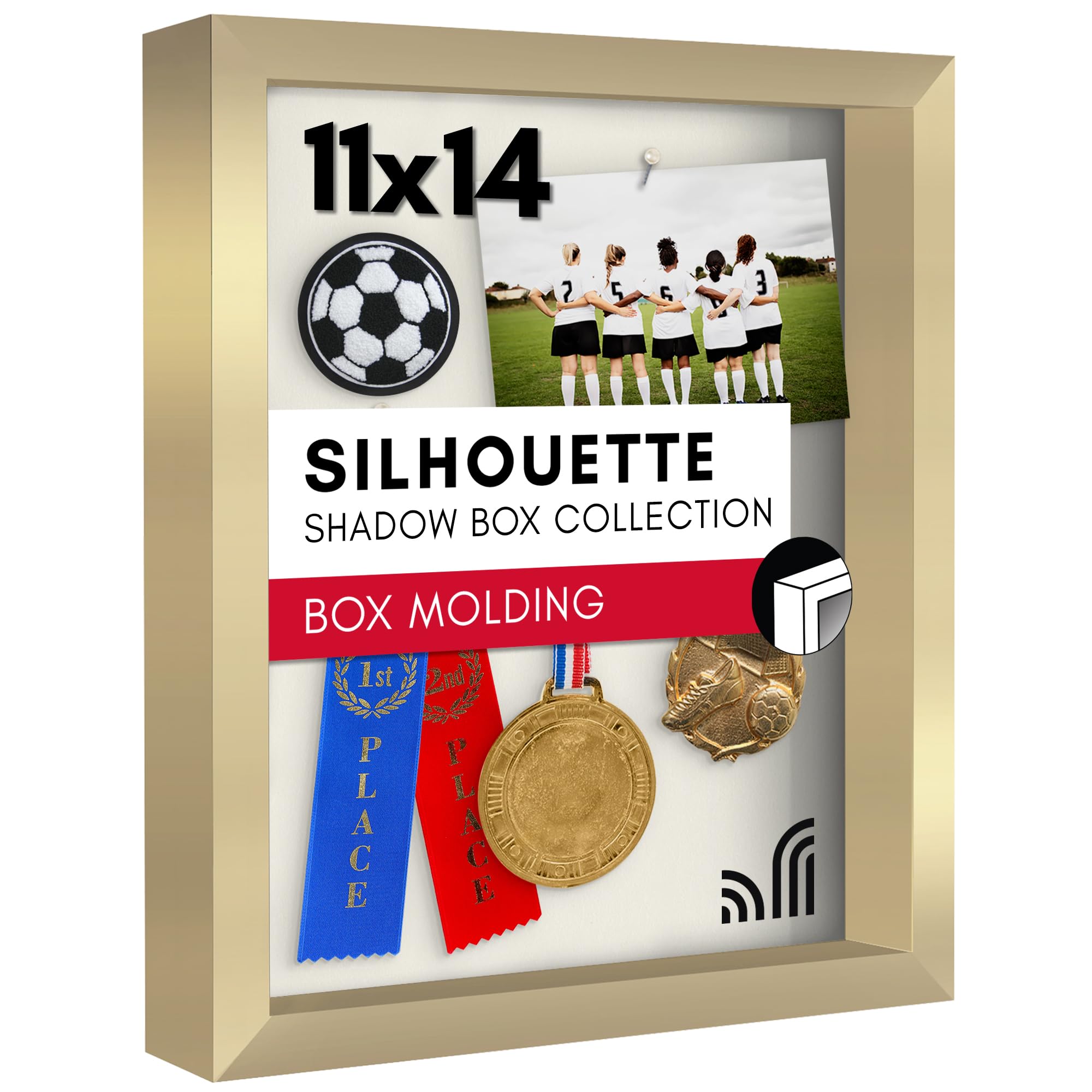 Americanflat 11x14 Shadow Box Frame in Gold with Soft Linen Back - Composite Wood with Polished Glass - Horizontal and Vertical Formats for Wall and Tabletop