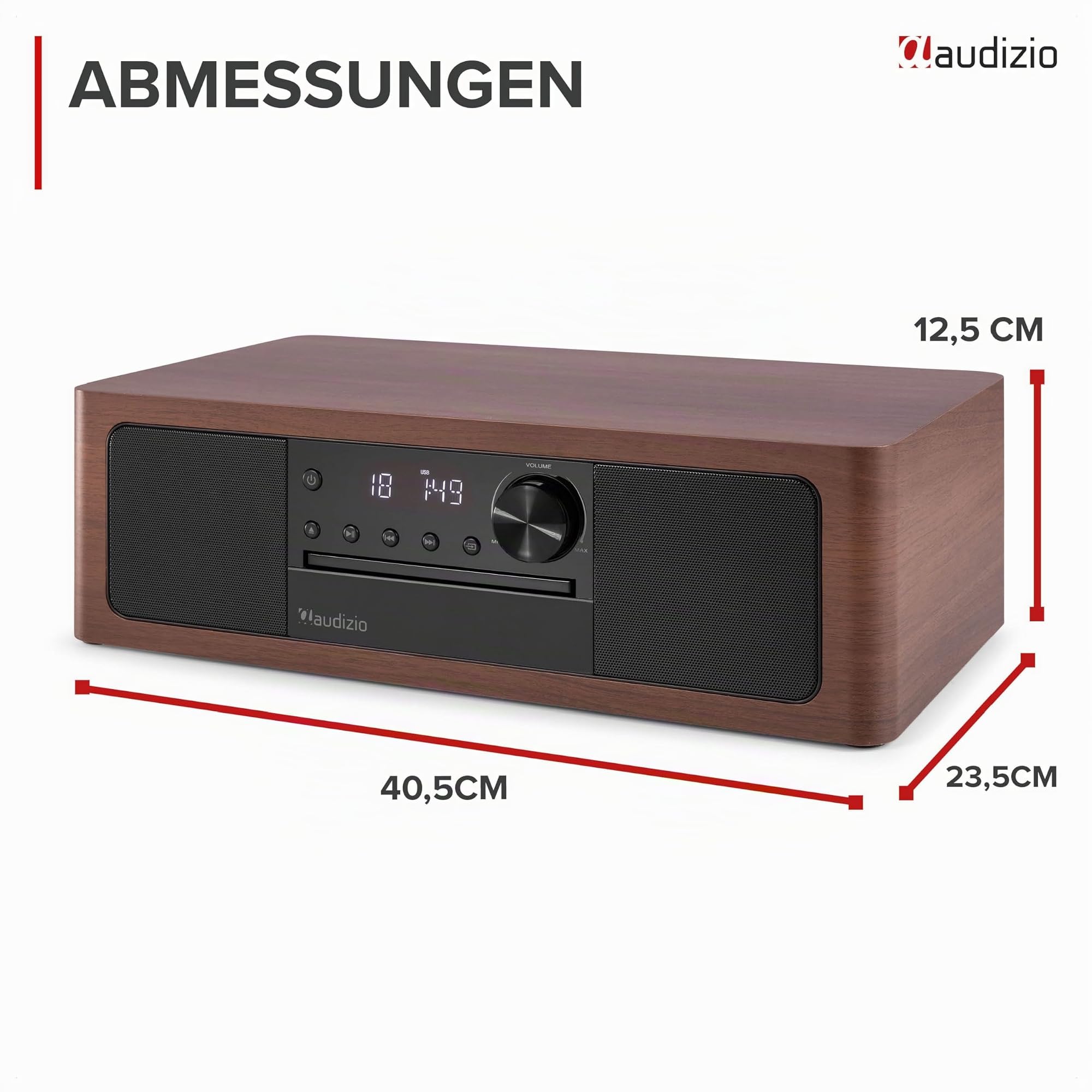 Audizio Lunata - DAB Radio mit CD Player, 100W Stereoanlage mit CD & Bluetooth 5.3 - Musikanlage mit HDMI, USB & AUX, DAB Plus Radio Musikanlage mit Fernbedienung - Schwarz/Holz