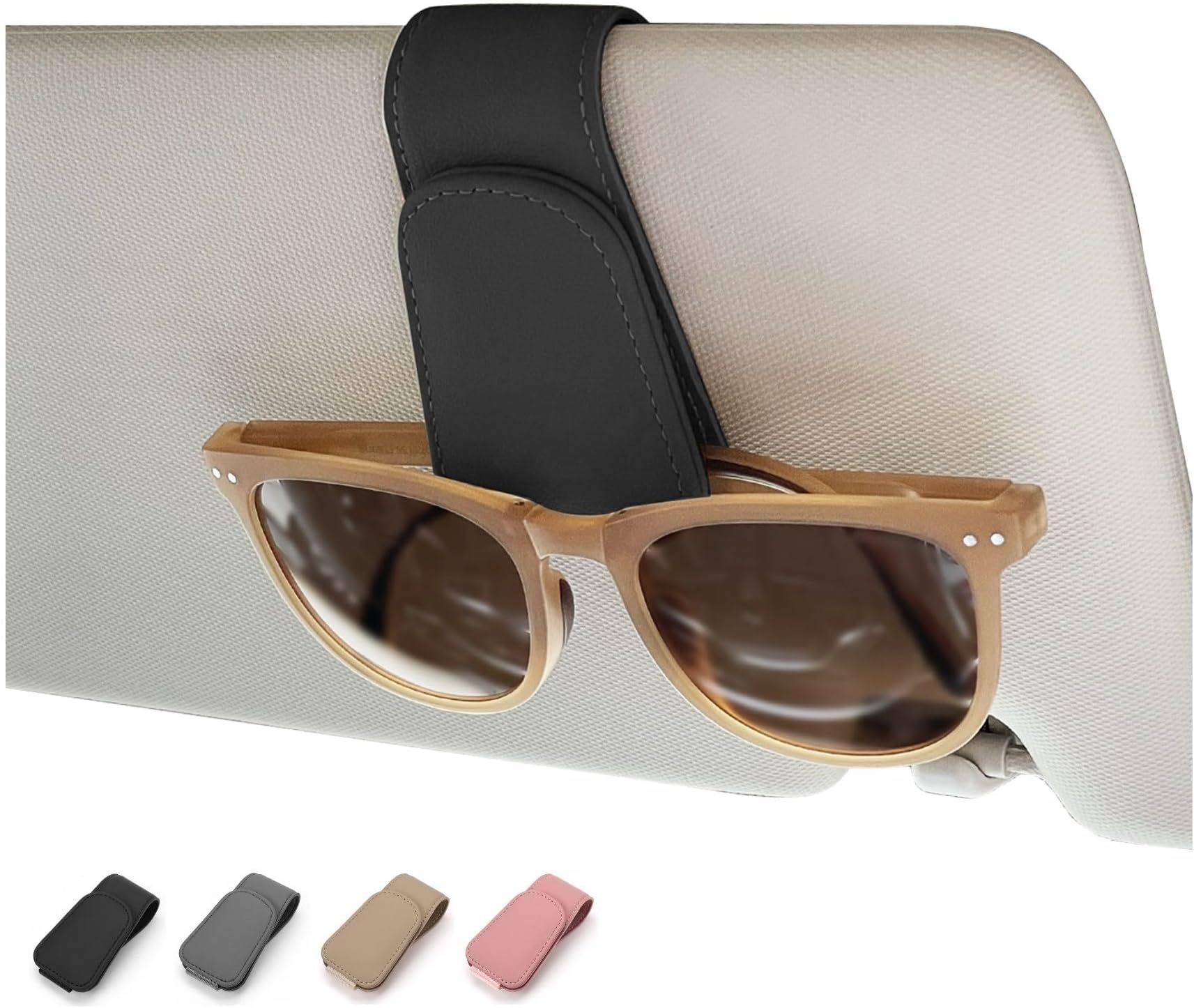 Magnetic Leather Car Sunglass Holder, Visor Sunglasses Holder Clip, 1 Pack | Suitable for Different Size Eyeglasses, Easy Opreation, Car Organziation Accessories