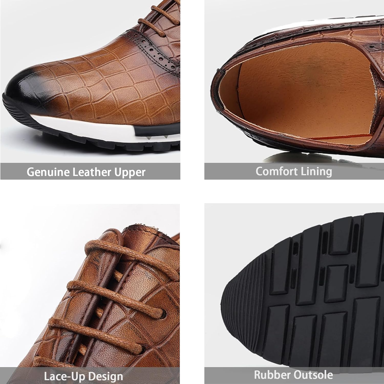 Men's Genuine Leather Business Dress Shoes Fashion Lace-Up Brogue Wingtip Oxfords Classic Plain Toe Casual Derby Shoes for Office Wedding Work - Image 4