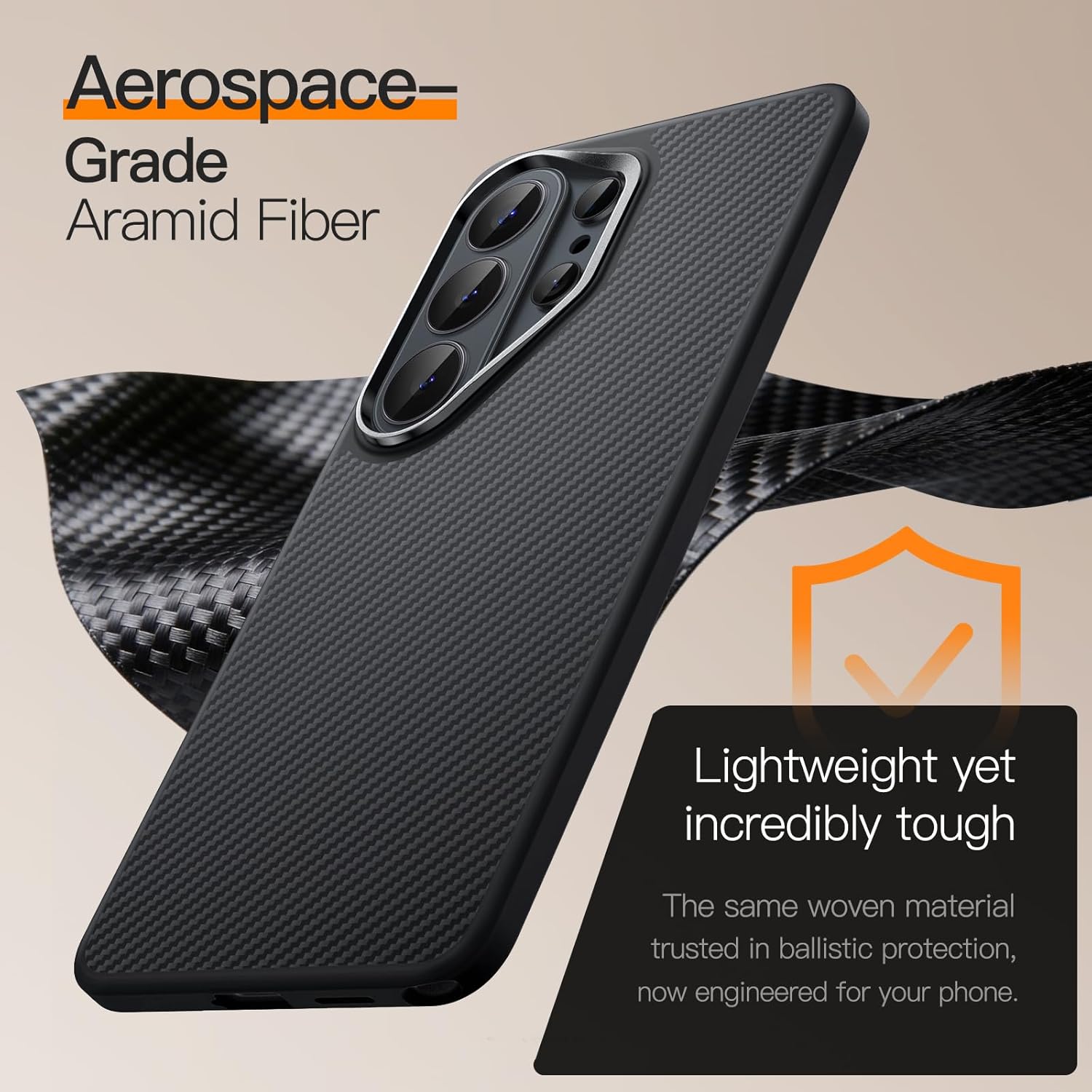 JETech Ultra Slim Case for Samsung Galaxy S26 Ultra, 600D Aramid Fiber Woven Back with TPU Frame, Compatible with MagSafe, Lightweight Precision Fit & Military Grade Protection (Black)