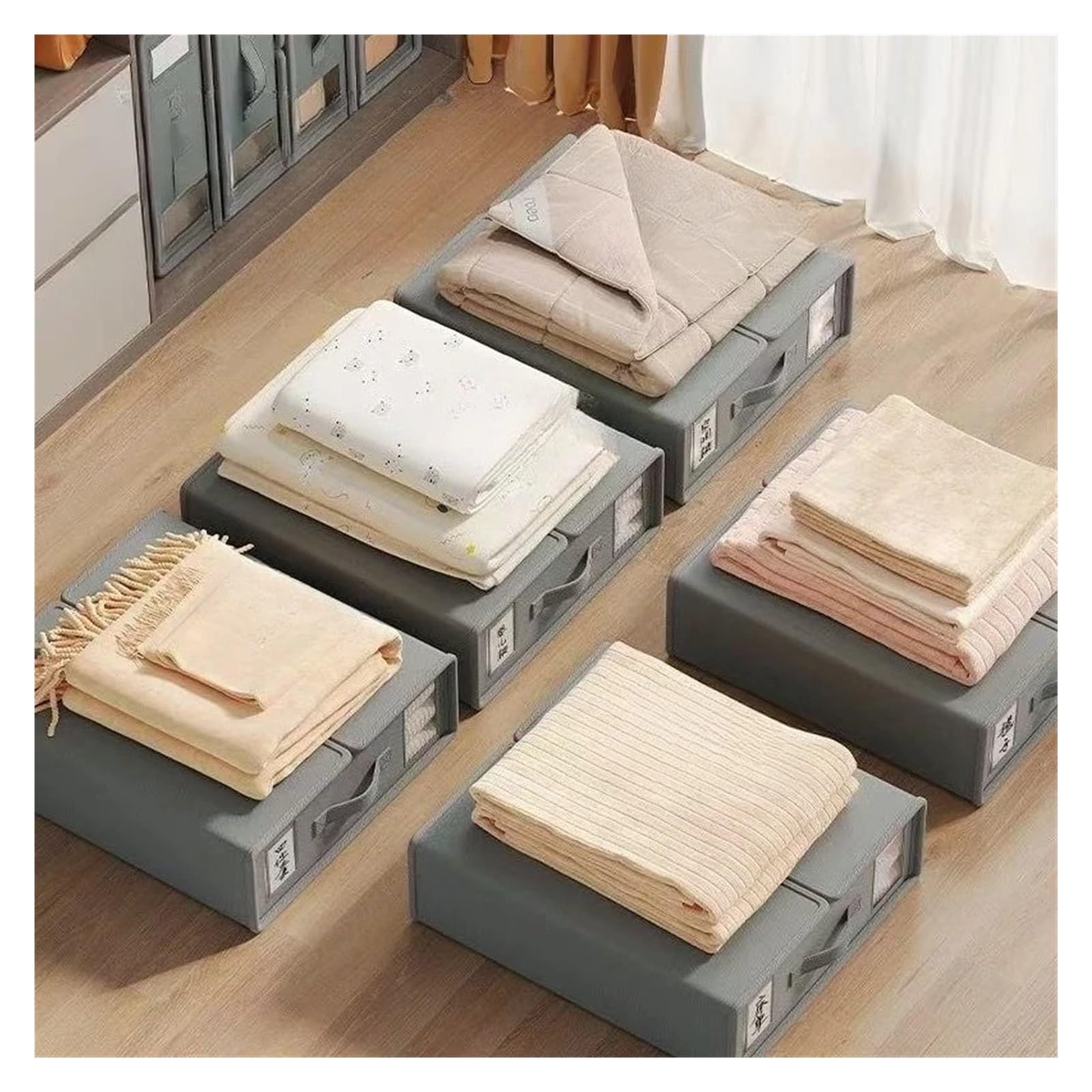 Organizador Sabanas Caja de almacenamiento ropa cama no tejida, organizador sábanas plegable for funda nórdica, almohada, armario, contenedor tela for el hogar(Beige)