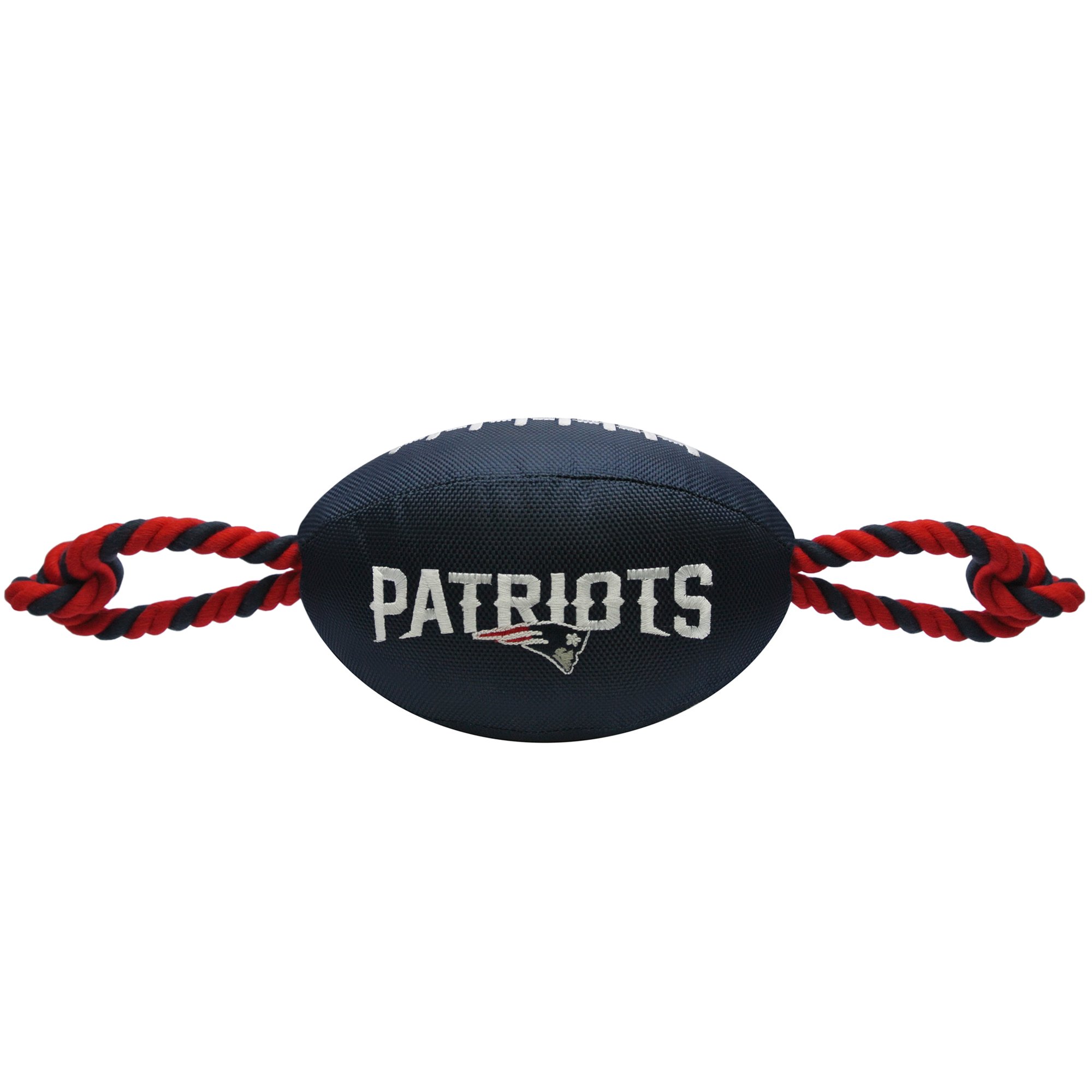 Pets First NFL NEW ENGLAND PATRIOTS Nylon Football Dog Toy with inner SQUEAKER & Pull Ropes PET SPORTS TOY