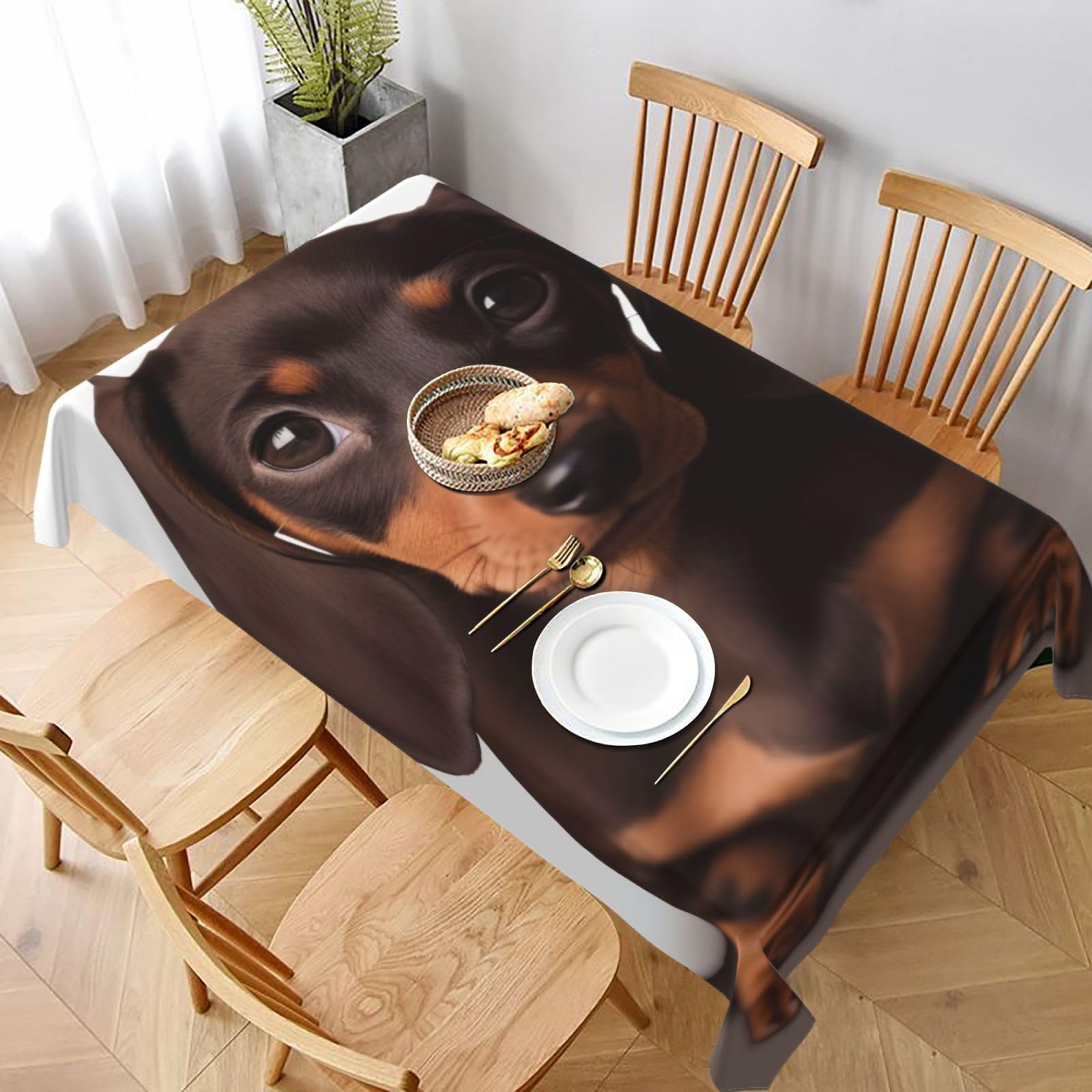 WPKJU Cute Dachshund Dog Printed Tablecloth 60x90 in Water Resistant Table Cover Washable Rectangle Table Cloth for Dining Tables