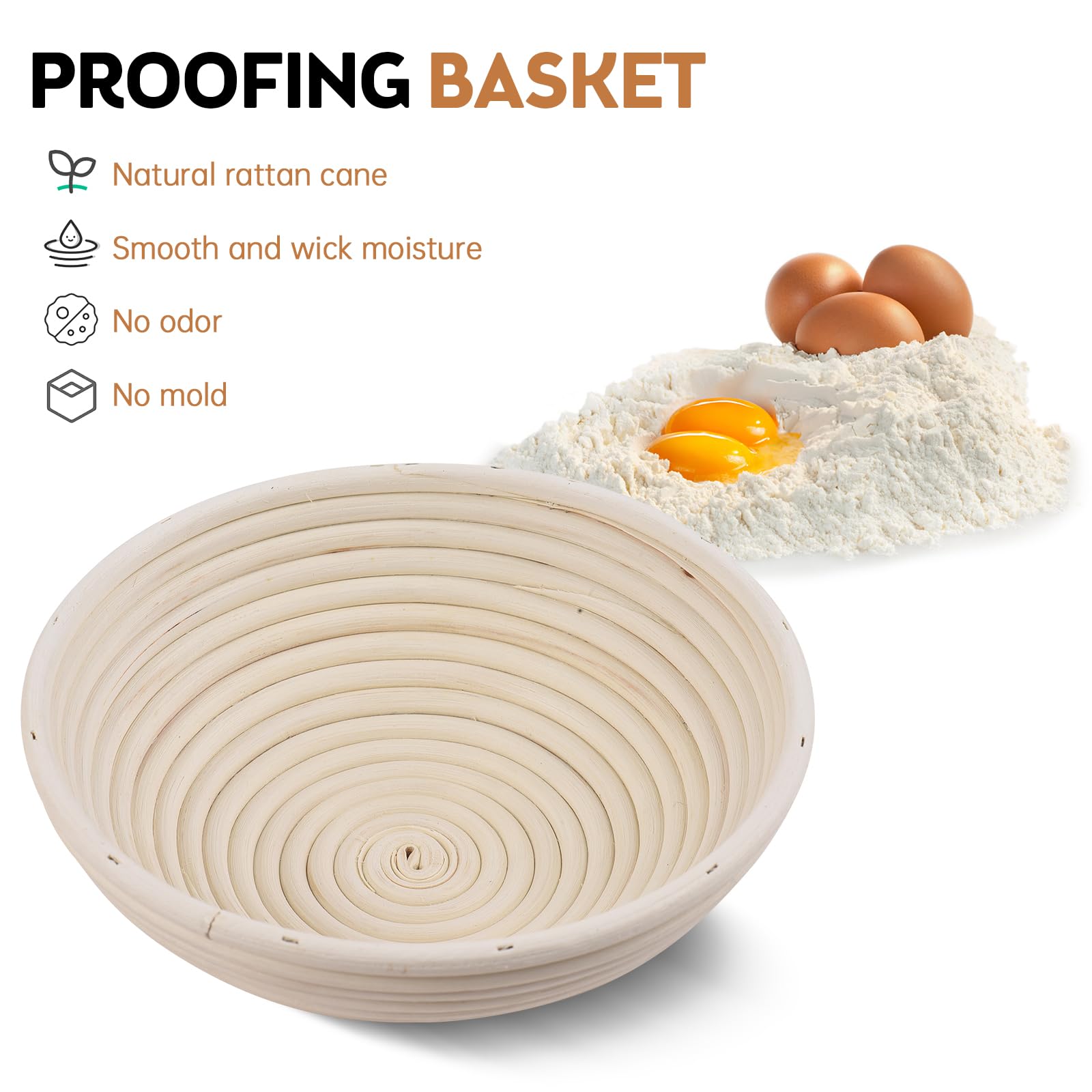 Tissting Brotgärkorb Set, 7 Pcs Gärkörbchen Für Sauerteig Set 24cm Rund 25cm Oval Rattan Sauerteig Gärkorb, Brot Backen Zubehör inkl Teigschaber, Rostmesser, Gärtuch Mehr