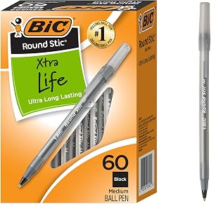 BIC Round Stic Extra Life Ballpoint Pens, School Supplies for Teachers and Students, 60-Count in Black