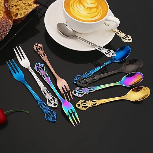 Miniatura 9 de JASHII 304 Royal Palace - Juego de cubiertos vintage de acero inoxidable para 4, 32 piezas, mango hueco en relieve, juego de tenedores y cuchillos