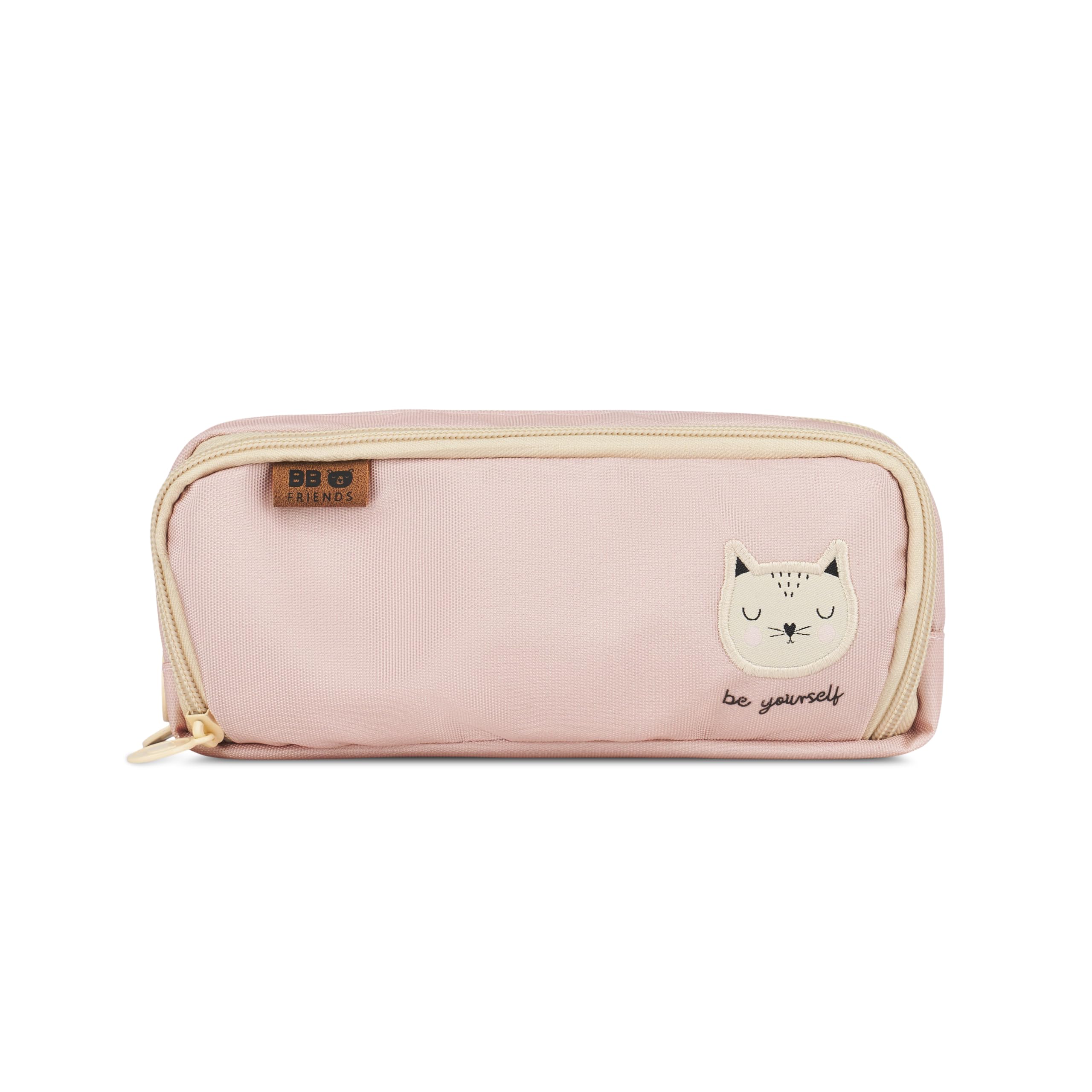 Bebe Friends 3-Compartment Pencil Case, Large Capacity School Pouch Organizer for Kids, Cat Design