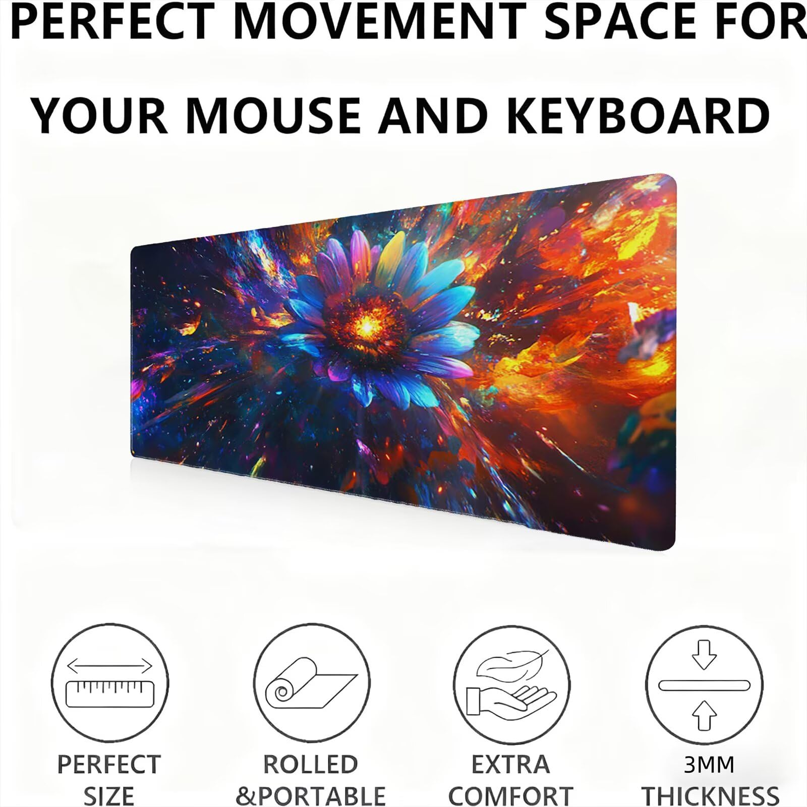 Podkładka pod mysz XXL kwiaty/roślina 1200 x 600 mm duża podkładka pod mysz szyte krawędzie wodoodporna antypoślizgowa duże rozszerzone akcesoria biurowe do komputera, przenośny poprawia dokładność i