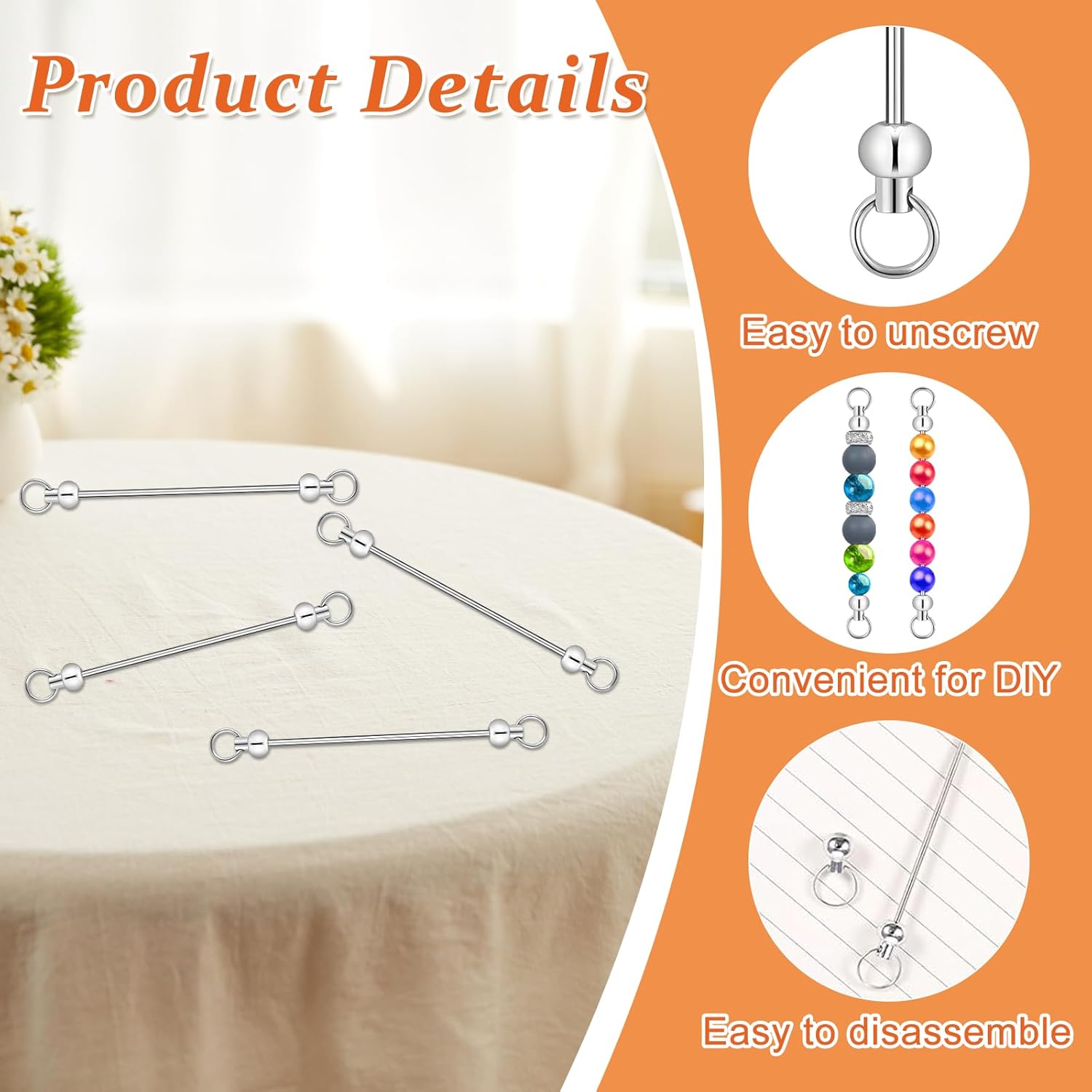 50PCS Beadable Keychain Bars DIY Kit - Silver Blank Metal Keychains with Screw-Top Rod - Durable, Rust-Resistant Keychain Making Supplies for Crafts, Personalized Gifts, Bags, Wallets, Backpacks - Image 3