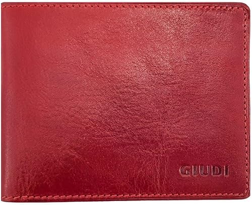 Giudi Cartera de tamaño pequeño para hombre, 8 tarjeteros con caja de regalo, diseño italiano clásico elegante, Rojo -, Classic