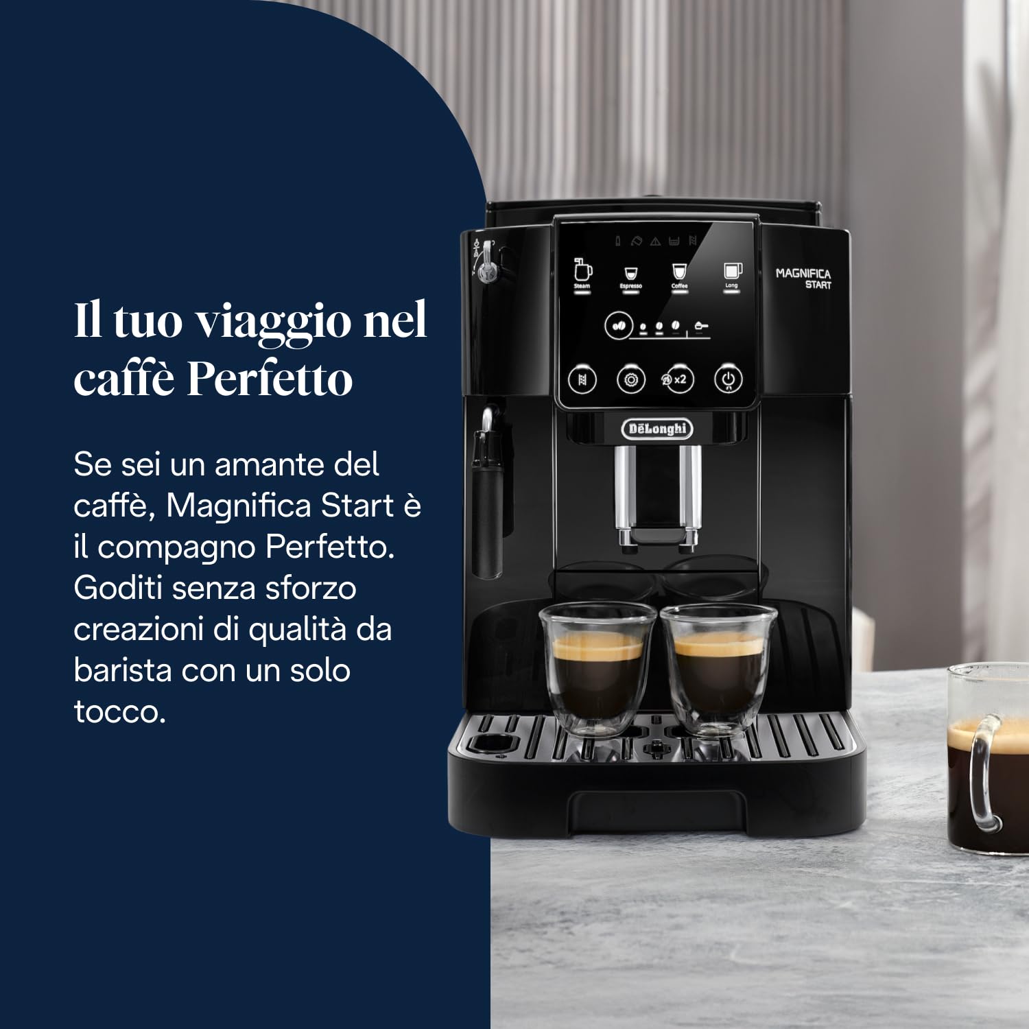 De'Longhi Magnifica Start ECAM222.20.B, Macchina Caffè Automatica con Beccuccio Montalatte, Macchina Espresso con 4 ricette Preimpostate, Pannello di Controllo Soft-Touch, 1450W, Nera