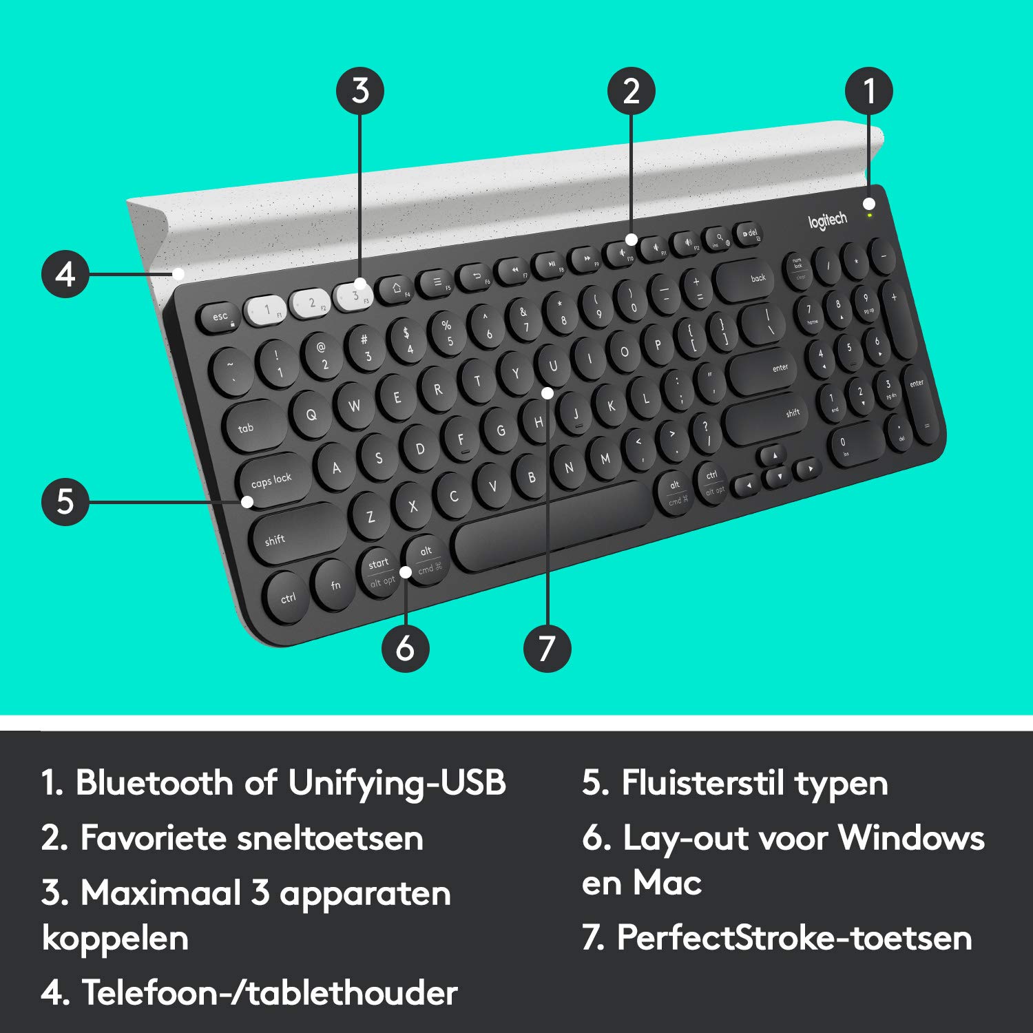 Logitech K780 Multi-Device Wireless Keyboard, Jedna Klawiatura. W Pełni Wyposażona. Do Komputera, Telefonu I Tabletu,Pc - Szary,920-008042