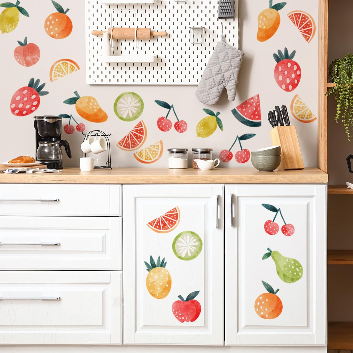Summer Fruit Wall Decal, Fruits Peel and Stick Wall Stickers, Banana, Cherry, Lemon, Watermelon, Pear Wall Art Decor, for Kids Toddlers and Adults