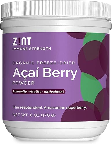 Zint Acai Powder Organic Raw Freeze Dried Acai Brasileña Whole Berry - Soporte inmunológico - Superfood Vegan Plant Protein para Acai Bowls