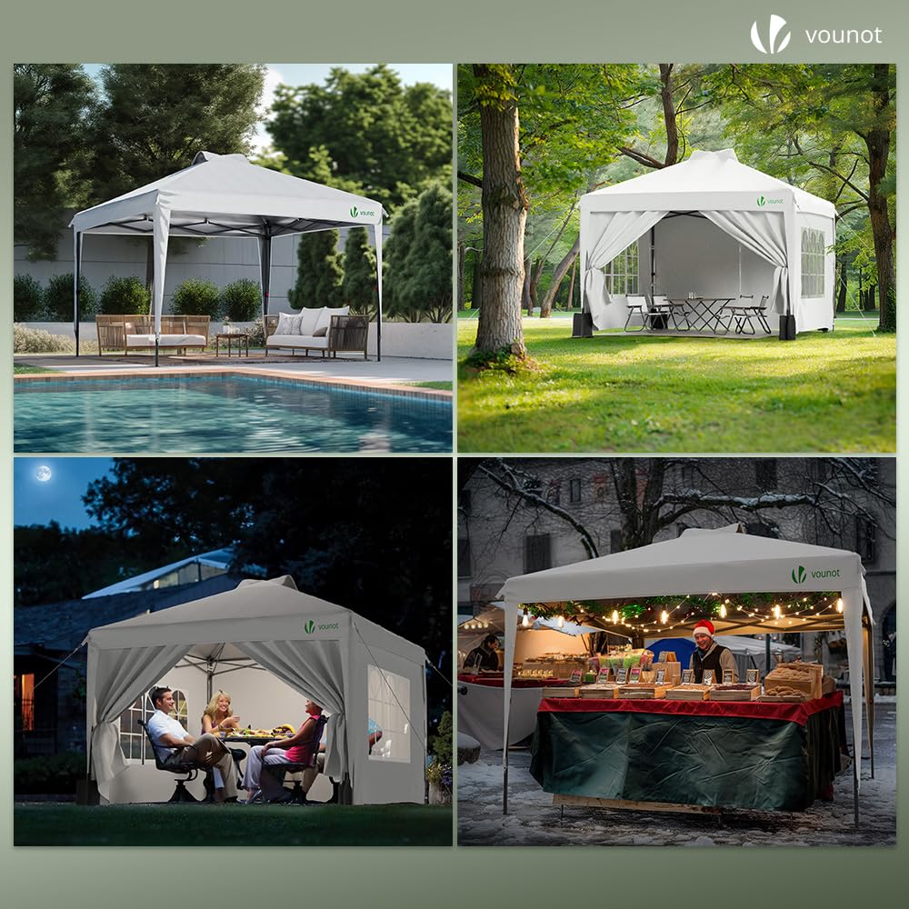 VOUNOT® Tonnelle de Jardin 3x3m Pop up Tente Pliable avec Parois Imperméable Anti UV Respirable Hauteur Réglable avec Sac de Transport Installation Facile Blanc