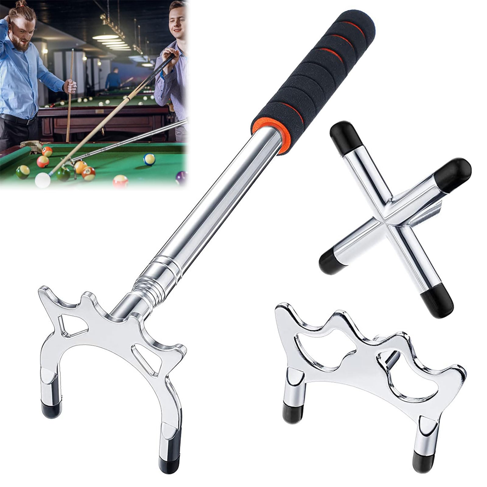 Ponte Stecca da Biliardo Retrattile,Billards Cue Stick Bridge,Stecca da Biliardo Retrattile con 3 Testa a Ponte Rimovibile,Accessorio per Stecca da Biliardo per Tavolo da Biliardo, Snooker