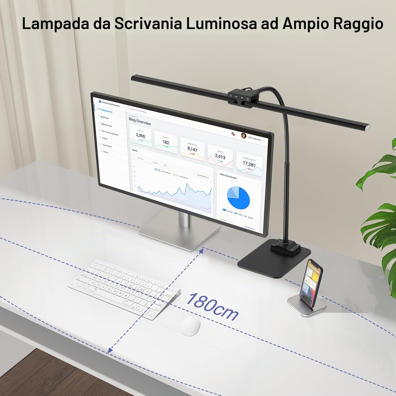 EppieBasic Lampada da Scrivania LED con Base, Altezza Regolabile, Telecomando, Nero