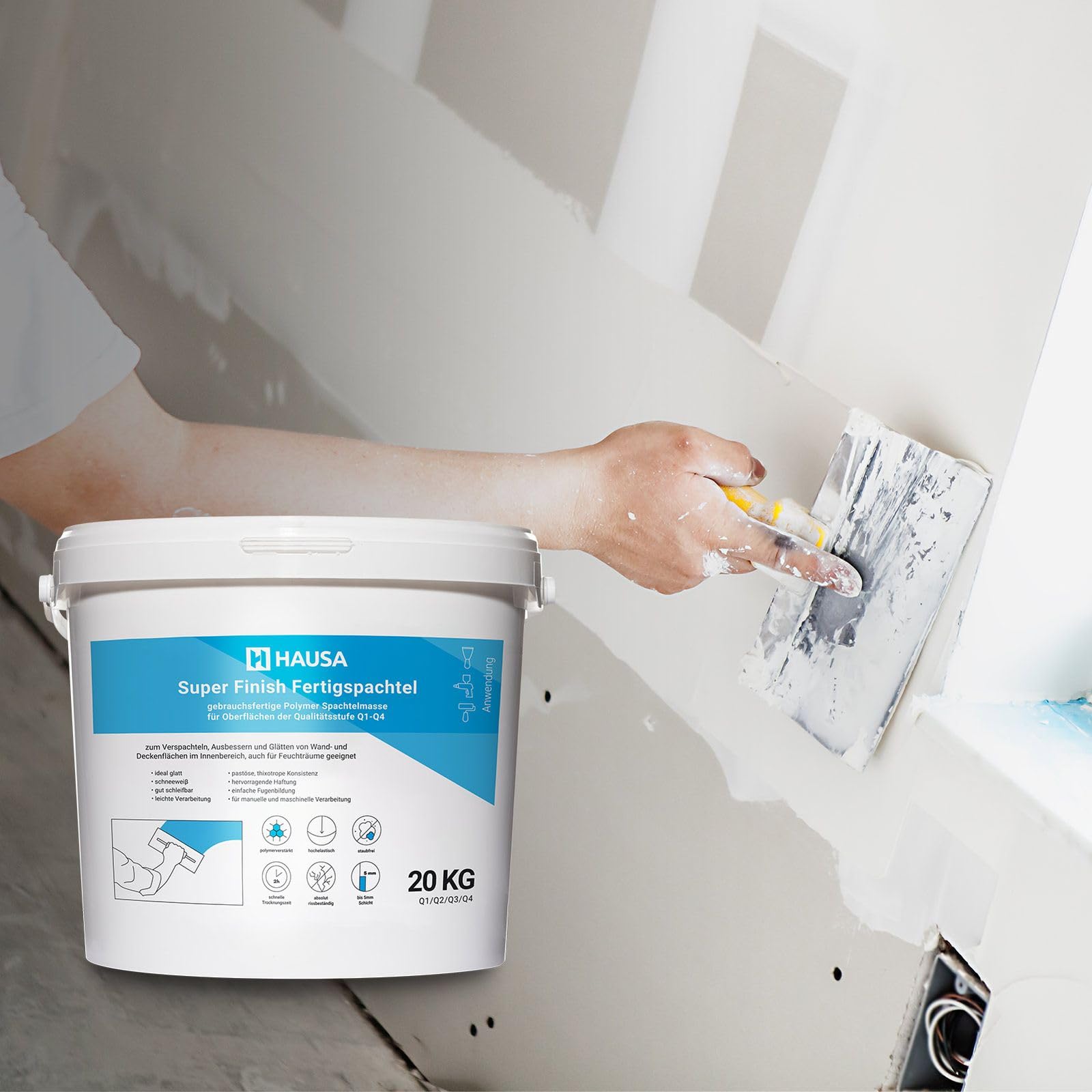 HAUSA Super Finish Enduit prêt à l'emploi pour intérieur - Enduit fin pour cloisons sèches - Blanc 20 kg