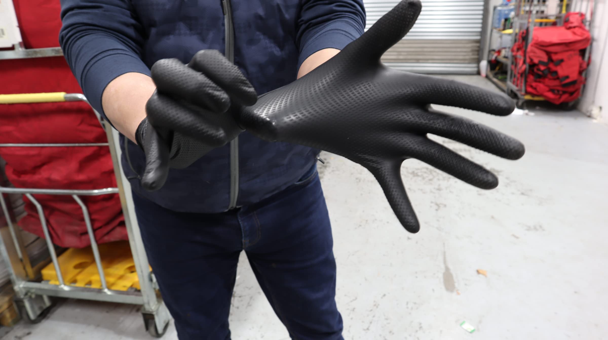R&C Components Ltd Black Nitrile Gloves Heavy Duty Grip Textured Bold