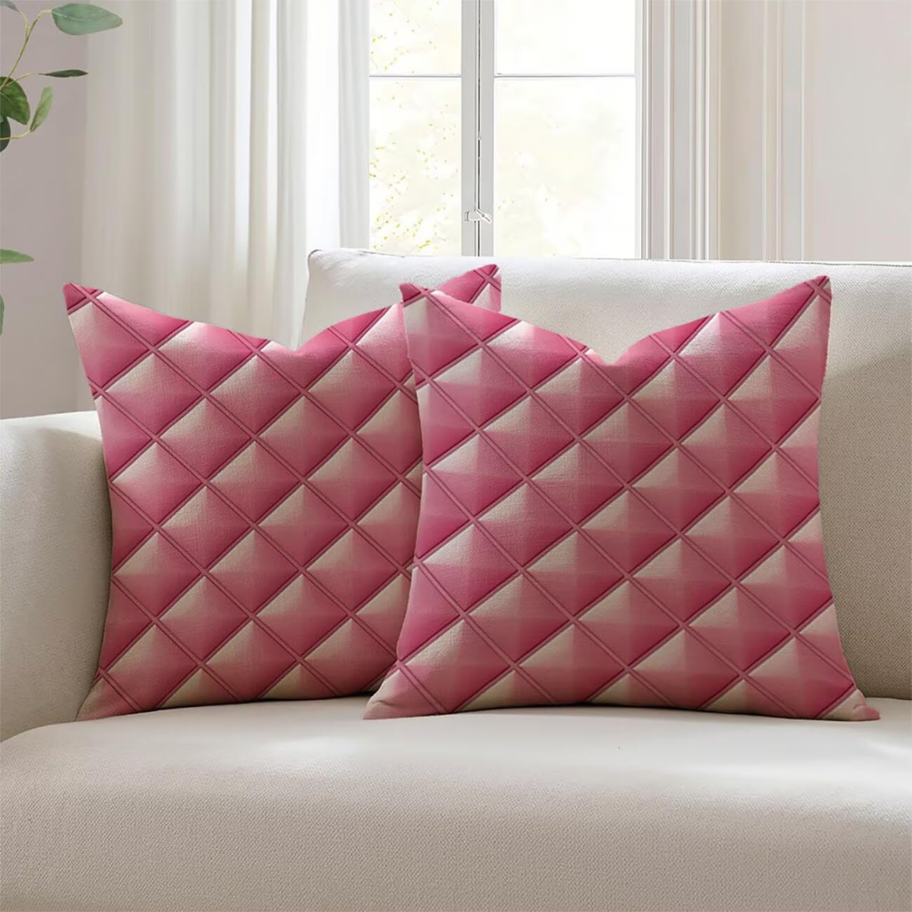 Housse de coussin 50x50cm rose lin imperméable pour canapé et extérieur x2