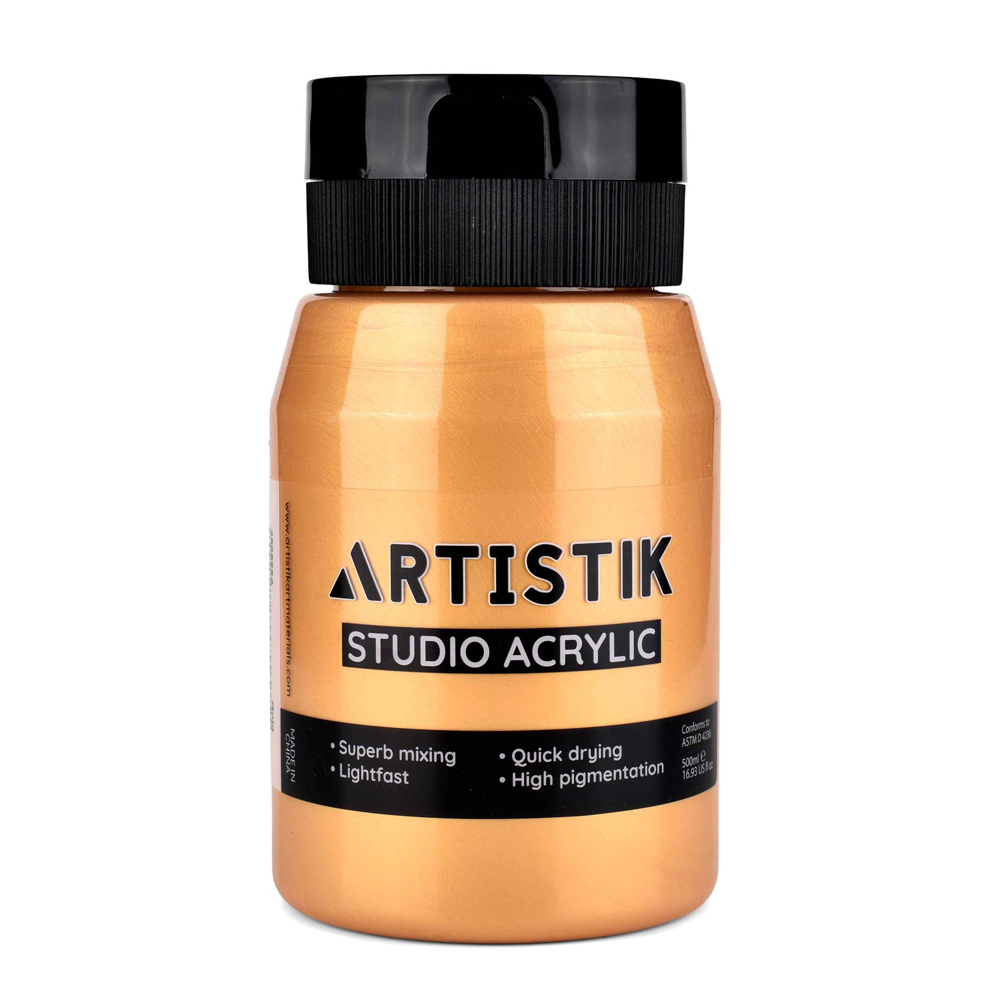 Artistik Gold Artistic Acrylic Paint Jar - High-Pigment, Fade Proof Painting Supplies, Suitable For Canvas, Wood, Leather, Fabric, Stone & Craft - 500Ml