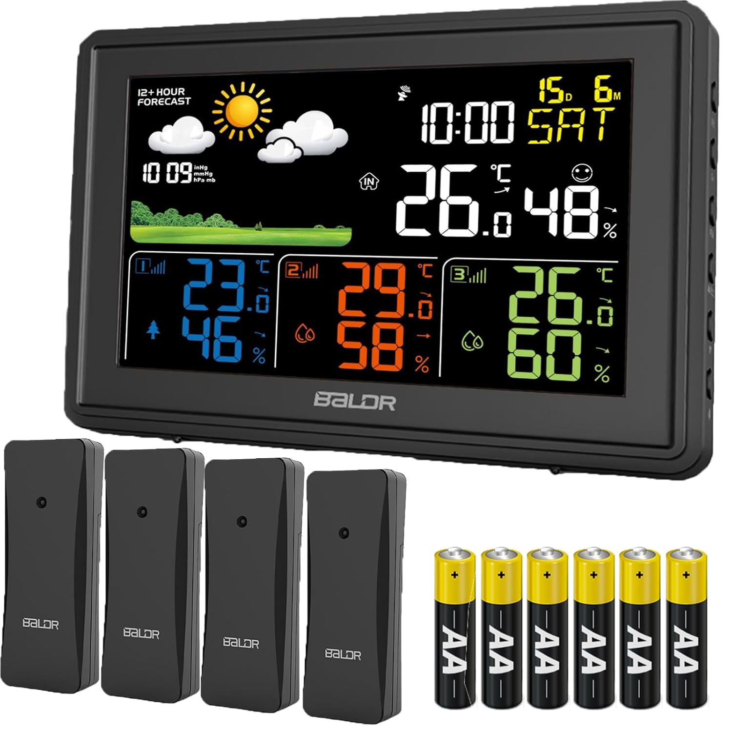BALDR Indoor Outdoor Weather Station with 3 Remote Sensors, AC Powered