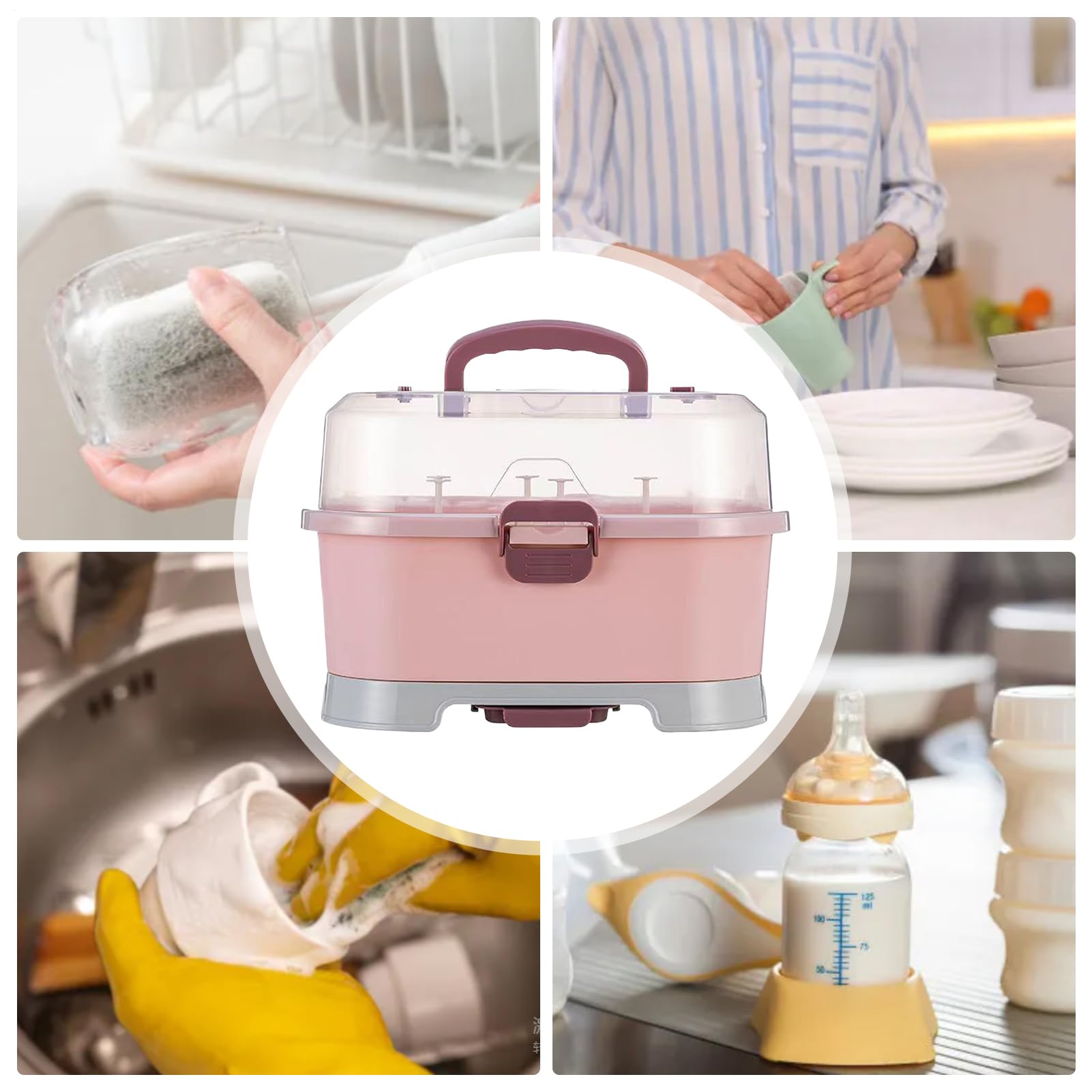 Générique Organisateur De Rangement Pour Biberons, Boîte de Rangement Portable pour Grands Biberons avec Couvercle, Support Amovible Pour Évier Lave-Vaisselle Réfrigérateur Enfant