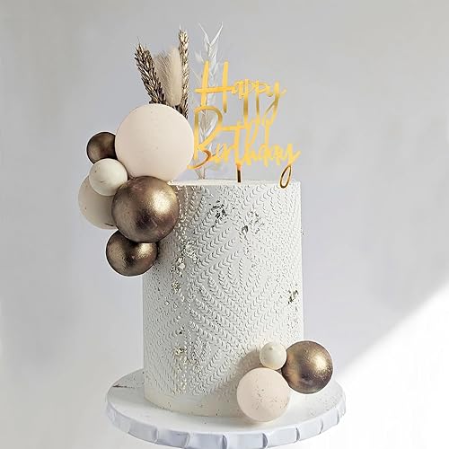 Miniatura 5 de Khaki Balls Cake Topper Boho Grass Cake topper Khaki White Gold Pearl Balls Happy Birthday Cake Decorations for Wedding Birthday Boho Themed