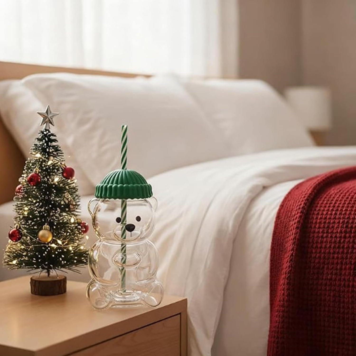 Glass Bear Cup, Bear Straw Cup, Glass Cups with Lids and Straws,Cute Mugs Bear Sippy Cups Coffee Beer Wine Cocktail Drinks Glassware for Christmas Gift,20 oz (pink) - Image 7